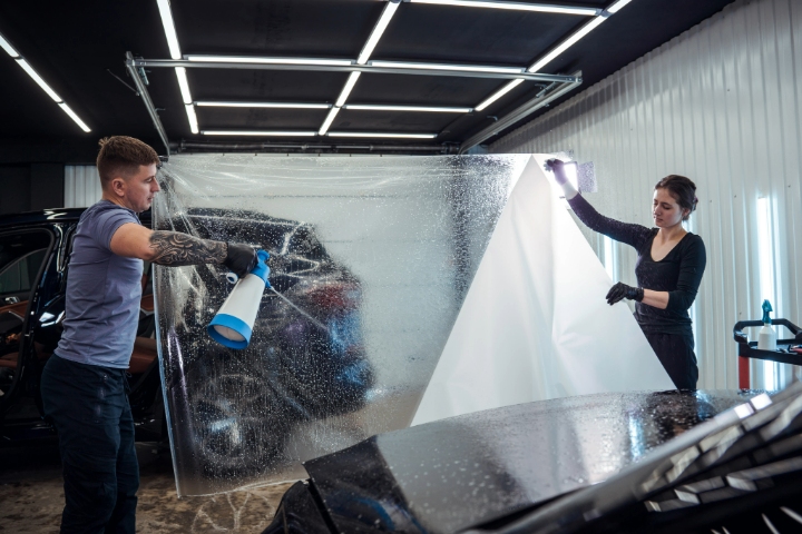 Two People Applying Car Tint